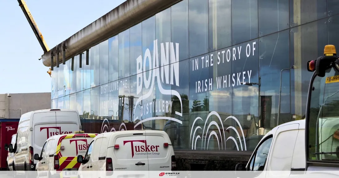 Tusker vans at Boann Distillery Irish whiskey building project